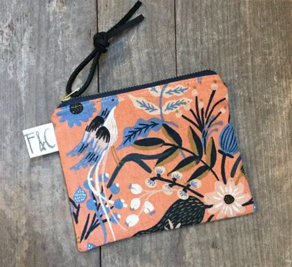 Pacific Zipper Pouch In Floral Birds Canvas